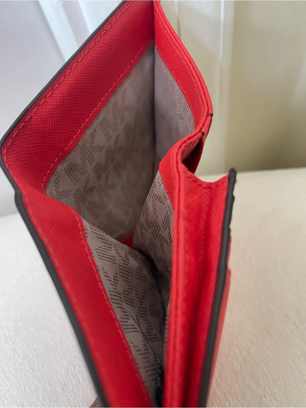 Michael Kors Red Leather Bifold Wallet with Gold Logo